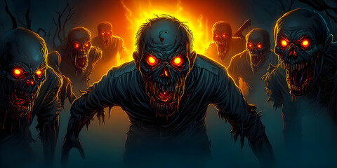 Illustration of Horde, Undead, Monsters, Glowing Eyes, Fantasy, Dark, Spooky, Horror, Scary