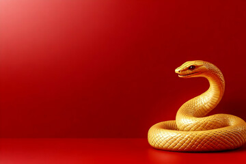 Fototapeta premium 3D Golden Snake Illustration Red Background