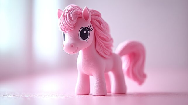 Pink pony toy, soft focus, home, girly background, for kids' room