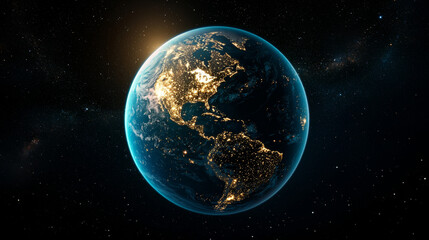 Fototapeta premium stunning view of Earth illuminated by city lights, showcasing its beauty and vibrancy from space