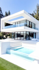 Photo Modern White House Architecture Pool Design Luxury Home Real Estate Exterior