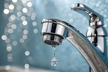 Chrome Faucet with Water Droplet: High-Detail Macro Photography of Reflective Surfaces