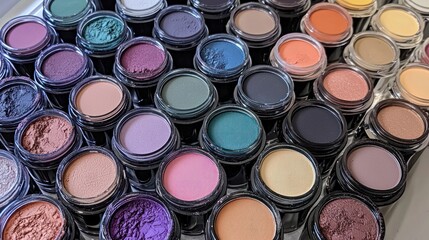 Colorful eyeshadow palette collection in jars.