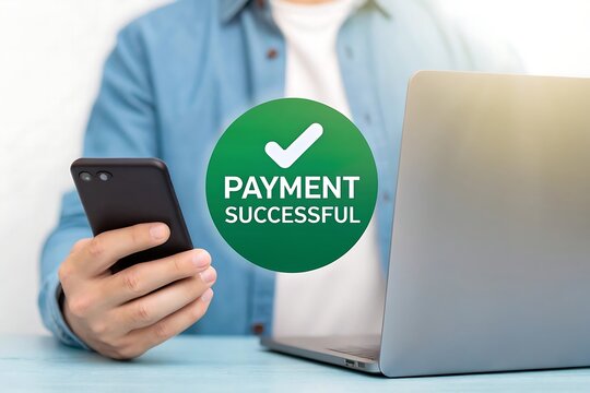 Successful online payment confirmation on digital devices, emphasizing e-commerce, financial transactions, and secure payment methods