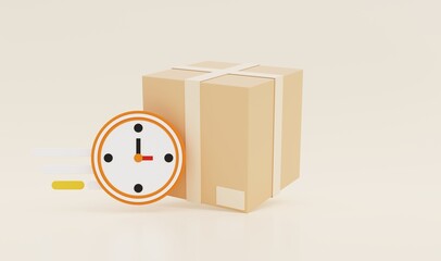 Obraz premium 3D watch with cardboard box, fast delivery concept. 3D illustration