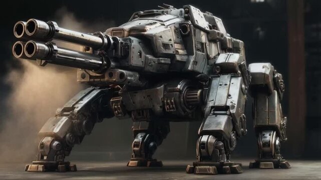 The combat shooting robot advanced through the battlefield, equipped with advanced weaponry and tactical intelligence.