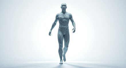 Abstract Human Figure Walking with Swirling Pattern Body Art Design