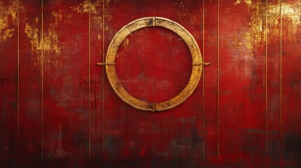 Gold Oval Frame on Red Grunge Wall