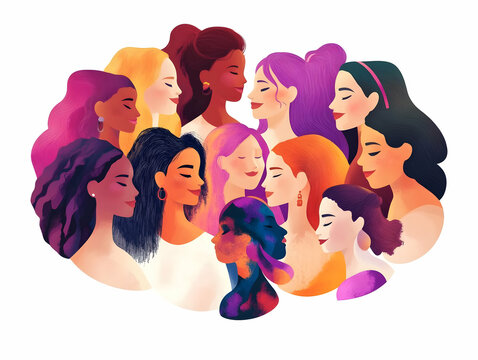 Naklejki Illustration of Women Diversity, Harmony, Community, Support, Empowerment, Sisterhood, Equality, Unity, Feminism, Inclusion