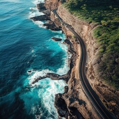 Coastal Road Winding Along Rocky Coastline with Turquoise Ocean