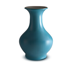 Blue realistic vase on a white backdrop. 3d blue vase on a white background