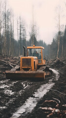 Photo - Bulldozer, Forest, Heavy Equipment, Mud, Trees, Winter, Work, Woods, Landscape, Equipment