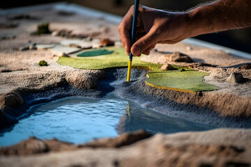 Photo Hand Painting Miniature Golf Course Landscape