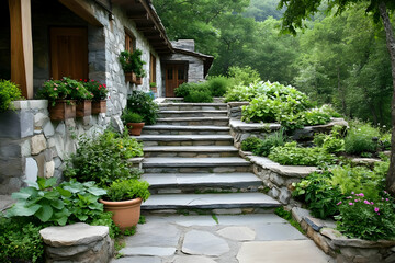 Photo: Stone Pathway and Steps in Lush Garden