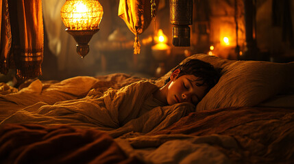 Divine Whisper: Young Samuel Awaits God&rsquo;s Call in Shiloh&rsquo;s Golden Glow