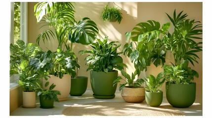 Fototapeta premium Photo: Lush Indoor Jungle Home Decor with Green Plants