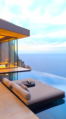 Fototapeta premium Photo: Luxury Ocean View Infinity Pool, Sunset Relaxation
