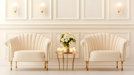 3D Illustration, Classic Interior Design, Elegant Living Room