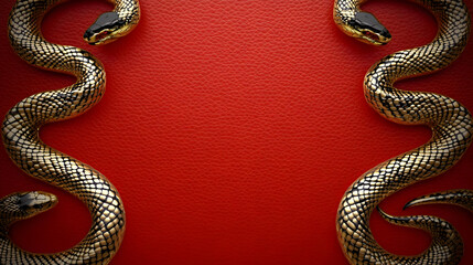 Obraz premium 3D Golden Snakes Red Leather Illustration Background