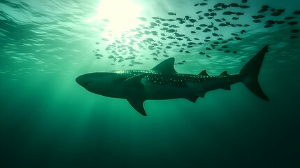 Photo - Majestic Whale Shark, Ocean Sunlight, Deep Sea, Marine Life