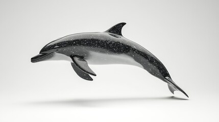 Fototapeta premium A sleek dolphin arcs gracefully through azure waters, mid-leap to starboard. Its elegant black-and-white form captures dynamic motion and elegance