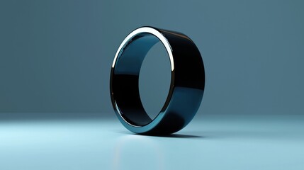 Sleek black ring on blue background.