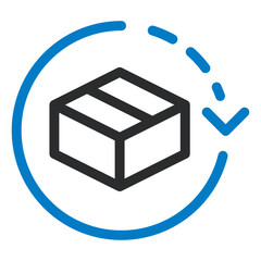 icon a package with a circular arrow representing returns reverse logistics and order refunds.
