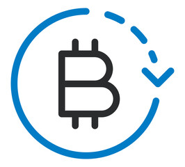 icon a Bitcoin symbol with a circular arrow representing cryptocurrency transactions payments and refunds.