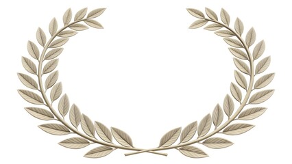  A symmetrical laurel wreath with a metallic sheen, isolated on a white background