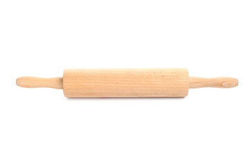One wooden rolling pin isolated on white