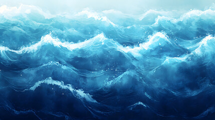 A vast sea with dynamic waves crashing against each other, creating a sense of motion.