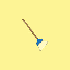 Broom sweeper vector illustration on yellow background. Household cleaning equipment