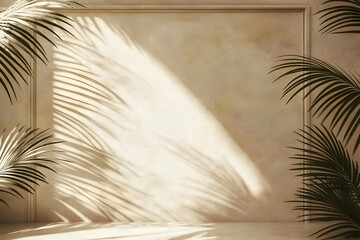3D Illustration Background - Tropical Palm Leaves Shadow on Beige Wall