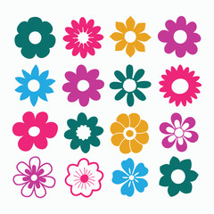Set of flowers icon, colorful flowers icon, flower icon set