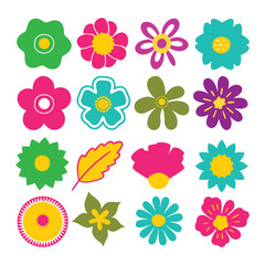 Set of flowers icon, colorful flowers icon, flower icon set