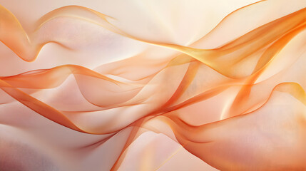 Fototapeta premium Delicate folds of silk fabric in warm orange tones, creating a soft, dreamy effect.
