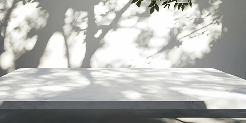 3D Illustration Background - Empty Marble Table with Sunlight and Shadows