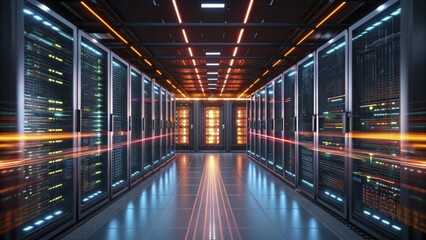 Obraz premium An abstract futuristic depiction of a supercomputer processing terabytes of data in real time.