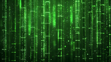 Obraz premium Digital Green Matrix with Vertical Lines and Glowing Particles