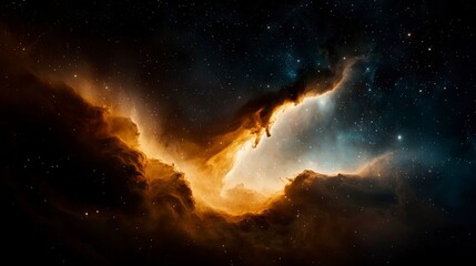 Fototapeta premium Cosmic Nebula Golden Celestial Clouds Starscape Space Background