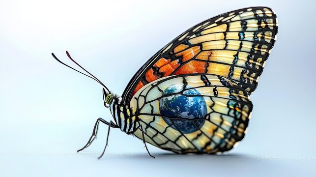 Environment World Earth Day Colorful butterfly perched on a light background. - Powered by Adobe