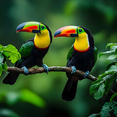 Fototapeta premium Realistic Image - Keel-billed Toucans Wildlife Nature Tropical Rainforest Birds Colorful Beak