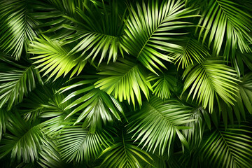 Lush Green Palm Leaves Background Image - Tropical, Exotic, Nature, Jungle, Greenery, Botanical, Foliage, Rainforest, Summer