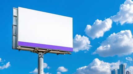 Fototapeta premium Blank Billboard Against Blue Sky and City Skyline