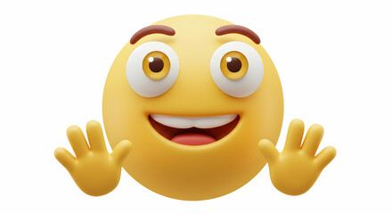 Smiling Emoji Waving Hello with Friendly Expression and Joyful Greeting