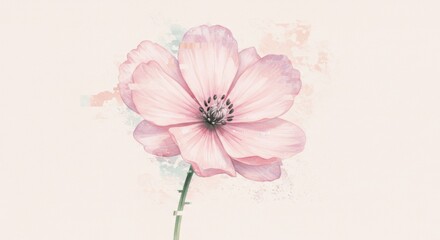 A delicate watercolor flower painting, enhanced with a digital overlay of textures and glitch effects.