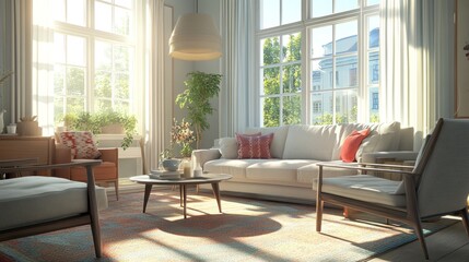 Fototapeta premium Bright airy living room with a mix of modern and 
