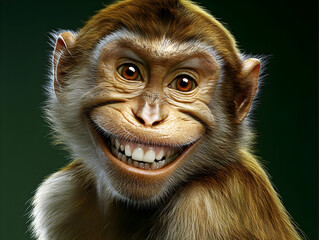 Illustration of a Smiling Monkey with Brown Fur and White Teeth