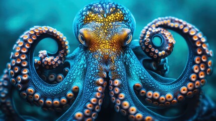 Obraz premium Colorful close-up of an octopus underwater showcasing its vibrant skin patterns and unique tentacles in deep ocean