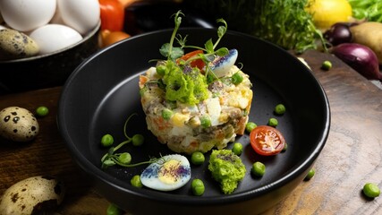 Olivier salad with quail eggs
